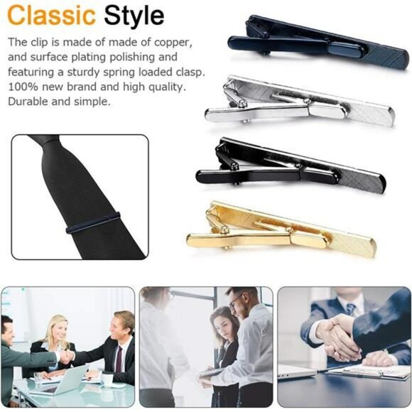 Mens Tie Clip Set 7 Pack Tie Bar Pinch Clips Formal Business Necktie Accessory - Picture 4 of 8